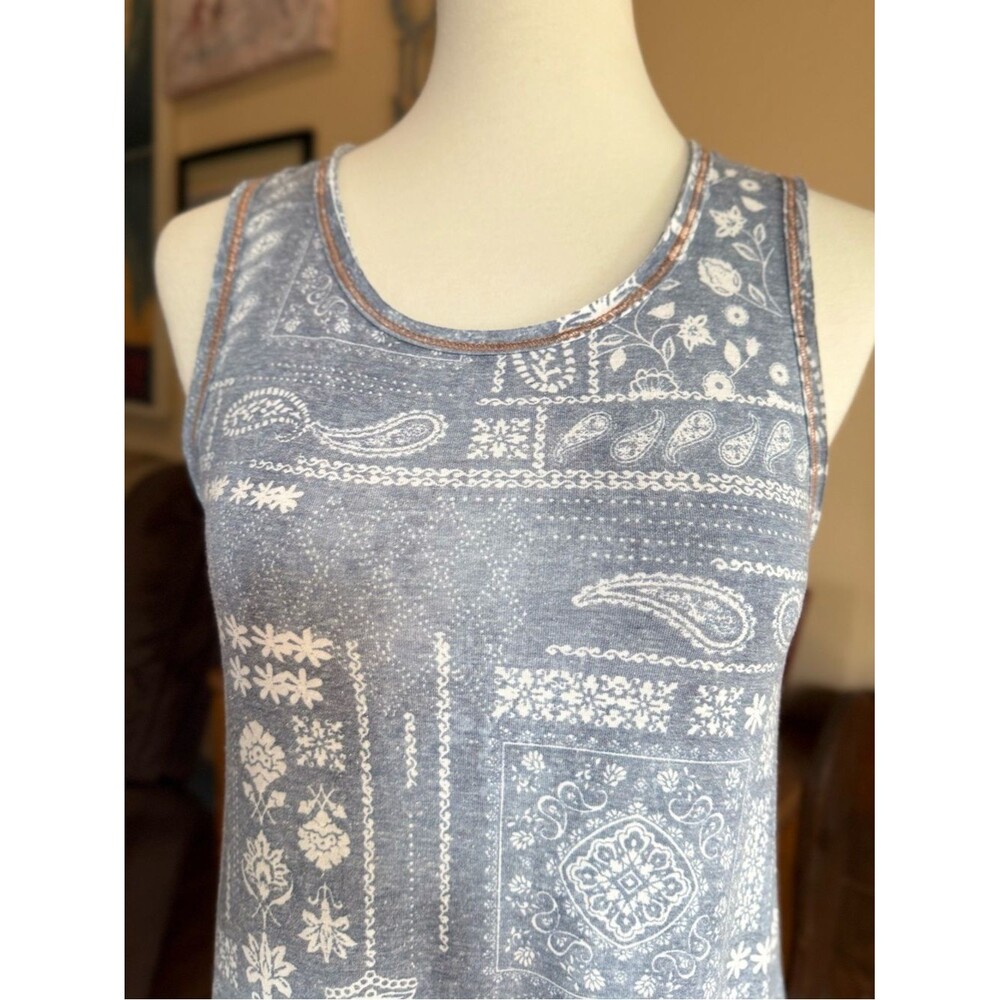 Hem & Thread Blue and White Paisley Tank Dress with Racer Back sz MED - Picture 3 of 6